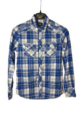 Buckle Black Mens Standard Fit Pearl Snap Shirt Size S Blue Grey White